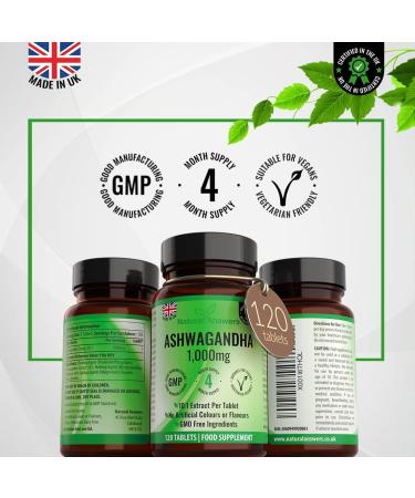 120 x Ashwagandha 1000mg Tablets | High Strength Vegan Formula | UK Made | 4 Month Supply - Buy Online on GoSupps.com