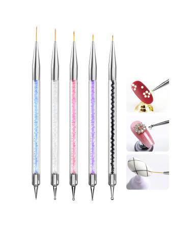 5pcs Thin Nail Art Liner Brushes French Tip Brush Manicure Drill Drawing Nails Brush Pen Double Ended Dotting Tools Set Nail Dotting Pull Line Painting Drawing Pens For DIY Nail Art Designs