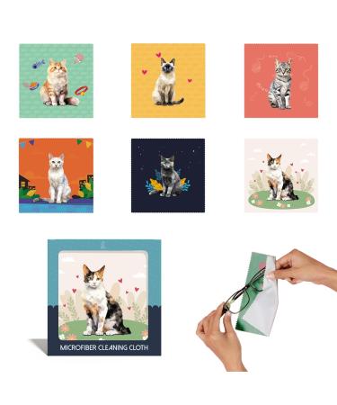 6-Pack Reusable Microfiber Cleaning Cloths - Fabric Wipe for Eyeglasses Sunglasses Cell Phones Screens Monitors (Cute Cat Design)