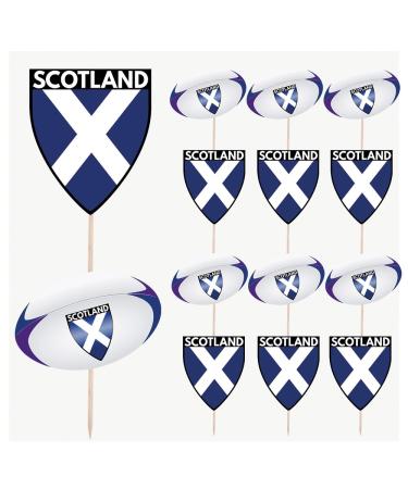 Scotland Flag Rugby Ball Food & Cupcake Picks Toppers Party Decorations Six Nations (14 Pack)