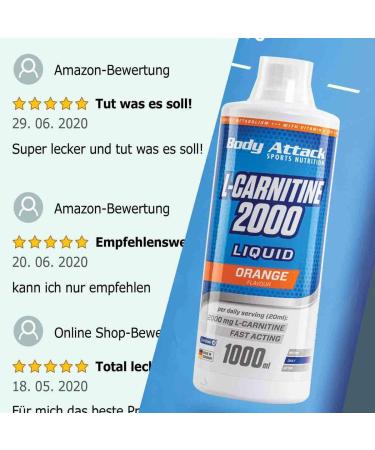 Body Attack L-Carnitin Liquid 2000mg - Fruity Cherry Supplement with Vitamin C | 50 Portions | Made in Germany - 1000ml - Buy Online on GoSupps.com