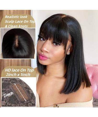 Uolova 10 Inch Black Bob Human Hair Wig with Bangs - 180 Density, Glueless, Realistic Look, HD Lace Front, Brazilian Hair - For Black Women - Buy Online on GoSupps.com