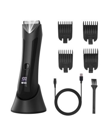 Electric Body Hair Trimmer for Men Pubic Hair Trimmer Clipper Shaver Rechargeable Cordless Body Hair Groomer with Four Guide Combs for Body Hair Ball and Groin Area. Black