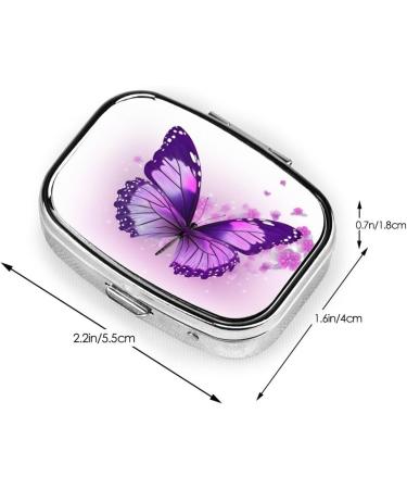 Purple Butterfly 2 Compartment Small Pill Case - Cute Travel Pill Organizer for Purse & Pocket Gifts - Buy Online on GoSupps.com