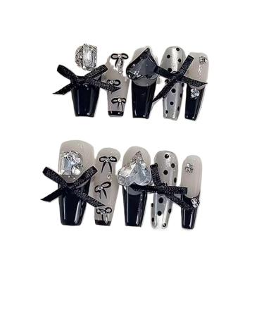 Temperament manicure black French bow nail patch handmade fake nails wearing nail products.(M)
