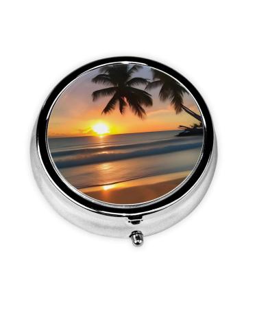 Sunset Beachround Pill Box 3 Compartment Round Pill Box Organizer #Portable Travel Pill Box for Traveling.