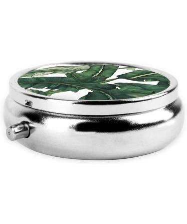 Tropical Banana Palm Leaves Mini Round Pill Box | 3 Compartment Portable Organizer for Travel & Home - Buy Online on GoSupps.com