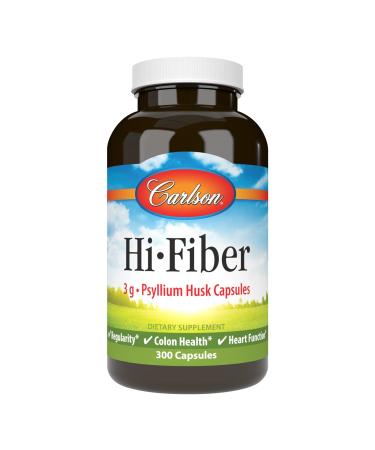 Carlson - Hi-Fiber 3 g Psyllium Husk Capsules Regularity Colon Health & Heart Function 300 Capsules 1 Count (Pack of 300)