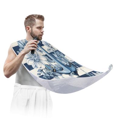 Anchor Flower Beard Bib Apron Beard Hair Catcher for Men Shaving Fathers Day Anniversary Christmas Gifts for Dad Husband Beard Bib with 2 Suction Cups