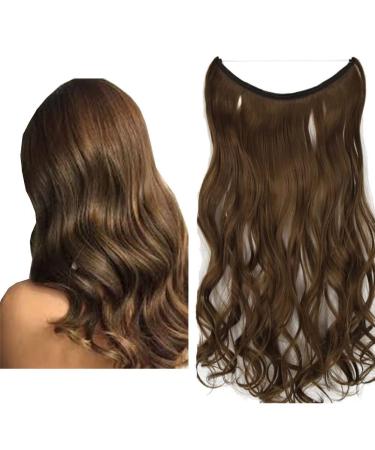 Iluu hair extensions invisible wire secret hair parts curly corrugated synthetic heat -resistant fiber golden brown hair extensions 45.7 cm 80 g #10