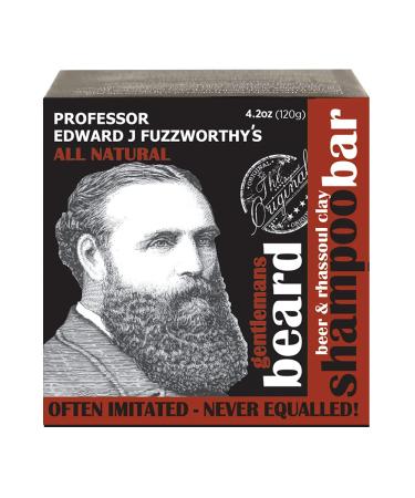 Professor Fuzzworthy's Gentlemans Big Beard Shampoo Bar for Men | Rhassoul Clay & Beer for Extra Conditioning - 100% Natural for All Beard Types & Thick & Curly Hair - 4.2 oz Honey