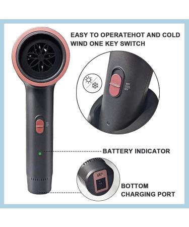 Movable Wireless Hair Dryer Rechargeable Cordless Hairdryer Built-in Battery 2000mAh Hot/Cold Air Handheld Blow Dryer for Art Painting/Outdoor - Buy Online on GoSupps.com