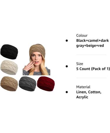 Winter Knitted Headband Set for Women - Ear Warmer Wraps in Black, Camel, Dark Grey, Beige & Red - Buy Online on GoSupps.com