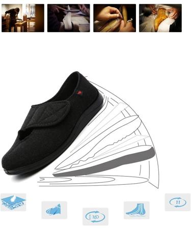 Men's/Women's Diabetic Slippers - Comfortable, Wide Width, Lightweight & Adjustable Closure - Black - Size 8.5 - Buy Online on GoSupps.com