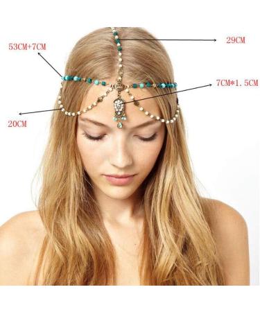 Deniferymakeup Bridal Boho Vintage Gold Head Chain Bridal Headpiece Bohemian Wedding Hair Accessories for Bride and Women - Buy Online on GoSupps.com