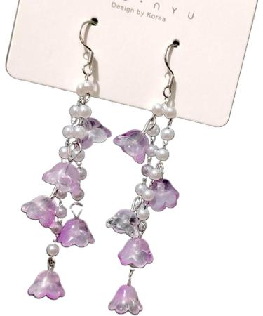 Feyley Earrings | Elegant Flower Shape Pearl Drop Earrings for Women | Stylish Purple Green White Jewelry - Buy Online on GoSupps.com