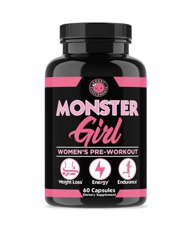 Monster Girl, Women’s Pre-Workout + Recovery by Angry Supplements, Apple Cider Vinegar & Garcinia Cambogia for Weight Loss & Shape - Boosts Energy w. Caffeine, Yerba Mate, Ginseng & Guarana (1-Bottle)