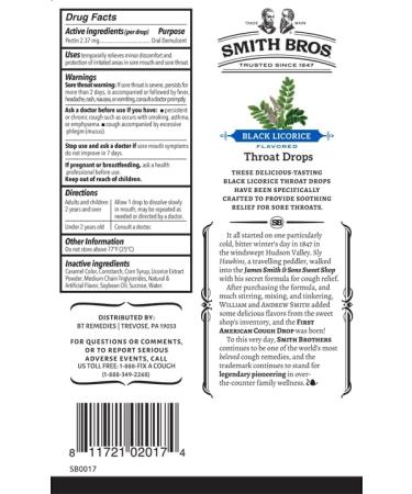 Sore Throat Lozenges with Pectin - Smith Brothers Black Licorice Flavor | Vintage Candy Cough Drops - Original American Throat Drops (Pack of 1 - Buy Online on GoSupps.com
