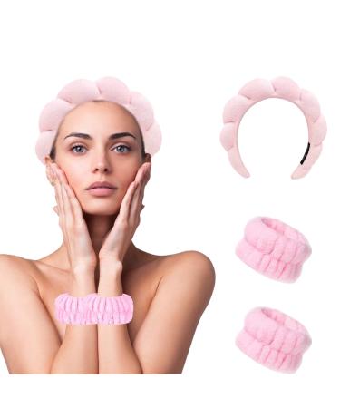 Eicxjui Spa Headbands for Women Girls  Sponge Makeup Headband Terry Cloth Fabric Hair Band  Padded Head Wraps Hair Accessory for Washing Face  Skincare  Makeup Removal  Shower - Non Slip & Stylish Pink