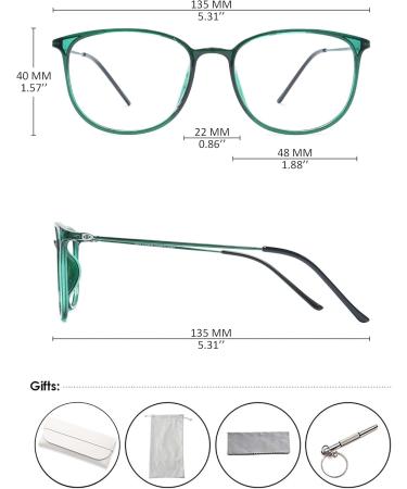 Koosufa Classic Retro Glasses Frames - Ultra Light TR90 Thin Nerd Frames for Men & Women - Large Panto Style with Case - Stylish Green - Buy Online on GoSupps.com