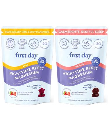 FIRST DAY Kids & Womens' Calming Magnesium Gummies (Strawberry) | Rest & Energy Bedtime Supplement | Balanced Mood | No Melatonin | Clean Label Project Verified | Vegan Non-GMO | 30-Day Supply