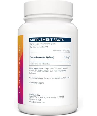 Renue By Science Resveratrol | High Strength Liposomal Resveratrol Supplement | 90 Trans Resveratrol Capsules - 125mg Reservatrol per Serving | Non-GMO | Made in The USA Third-Party Tested - Buy Online on GoSupps.com