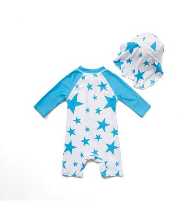 BONVERANO Baby Boys Swimsuit | Long-Sleeve One Piece Swimwear | UPF 50+ Sun Protection | Blue Star | 9-12 Months - Buy Online on GoSupps.com