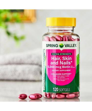 Spring Valley Extra Strength Hair Skin & Nails Dietary Supplement with Biotin 5000 mcg per Serving 120 Capsules - Buy Online on GoSupps.com