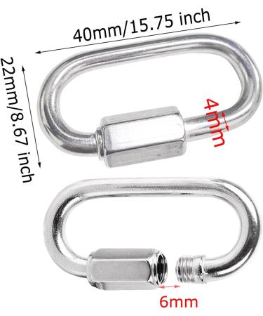 Buxiugk 6-Piece Heavy Duty Stainless Steel Carabiner Quick Links | M4/0.16 D-Shape Screw Locking Clips for Camping & Climbing - Buy Online on GoSupps.com