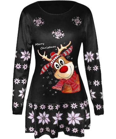 Christmas Plaid Snowflake Print Women's Sweatshirt Dress - Black, Size Medium - Buy Online on GoSupps.com