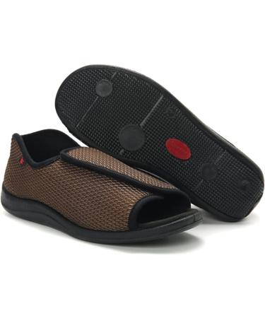 Adjustable Open Toe Diabetic Shoes for Men | Easy Slip-On | Anti-Slip Slippers for Elderly | Brown Size 11.5 - Buy Online on GoSupps.com