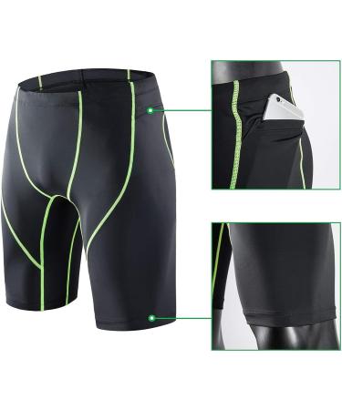 Beroy Men's Compression Shorts with Pocket - Green Line | Medium - Buy Online on GoSupps.com