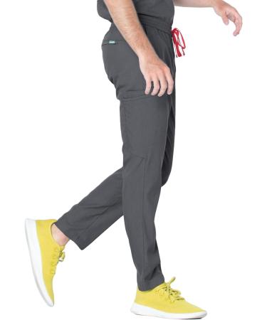 Mediclo Men's Eco-Friendly Scrub Pants - Sable, 7 Pockets, Elastic Waist, Sustainable FYSEL Fabric, Tapered Leg, Medium Heather Grey - Buy Online on GoSupps.com