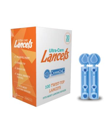 Ultracare Lancets for Blood Testing 30 Gauge Disposable Blood Lancet Single-Use Fits All Standard Lancing Devices 100 Count per Box