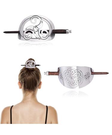 2 pieces carved hair clip hair clip Celtic hair clip for women hair jewelry made of wood and metal Celtic knot hair clip vintage braids hair accessories clip with stick