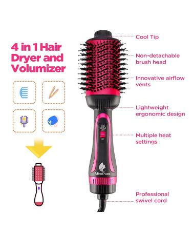 MiroPure Hot Air Brush One Step Hair Dryer & Volumizer - Rose Red - Buy Online on GoSupps.com