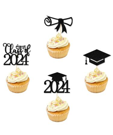 Class of 2023 Graduation Cupcake Toppers Black Glitter Graduation Cake Topper Congrats Cake Topper Graduation Cupcake Toppers 2023 Grad Cap Cupcake Topper Graduation Party Decorations 2023