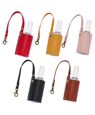 WADORN 5 Colors PU Leather Hand Sanitizer Keychain 13.1 Inch Portable Travel Squeeze Bottle Holder Mini Hand Sanitizer Holder Keychain Set with PU Leather Cover (2 oz/ 60 ml)