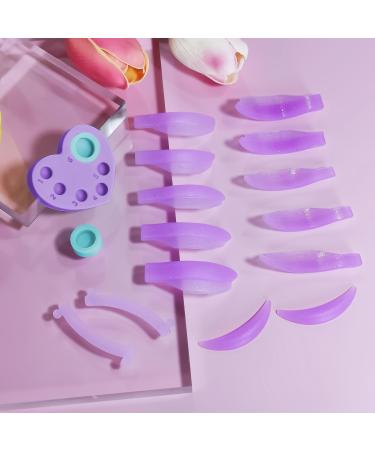 PERMANIA 16 Piece Lash Lift Rods 3 in 1 Reusable Soft Eyelash Perm Curler for Lash Lift Kit with Silicone Plate Suitable for All Eye Shapes DIY (Purple)