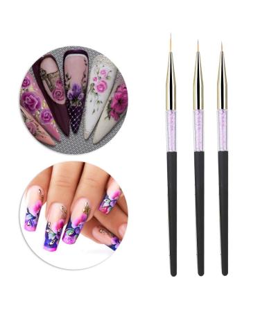 Nail Art Pen 3 Pieces Nail Art Dotting Pen Drawing Tool Set Nail Art Brush for Marbling Tools Rhinestone Handle (Black)