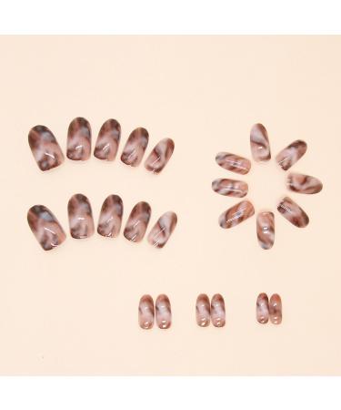 Almond Shaped Press on Nails - Medium Oval Nude Acrylic with Brown Marble Design | Glossy Stick On Fake Nails for Women & Girls - Style 9 - Buy Online on GoSupps.com