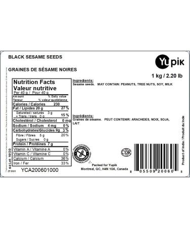 Yupik Raw Black Sesame Seeds 1 kg Gluten-Free Kosher Vegan Natural Black Seeds Unroasted Unsalted Plant-Based Protein Source of Fiber Iron & Calcium Ideal for Cooking Baking & Topping 1 kg (Pack of 1) - Buy Online on GoSupps.com