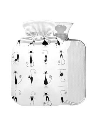 Black Cats Hot Water Bottle with Cover 2L Large Hot Water Bag for Cramp Pain Relief