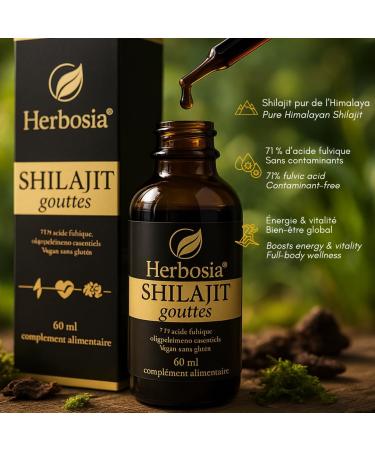  HERBOSIA HERBOSIA Shilajit Drops 60ml Liquid Food Supplement 100% Pure Himalayan Resin Rich in Fulvic Acids V - Buy Online on GoSupps.com