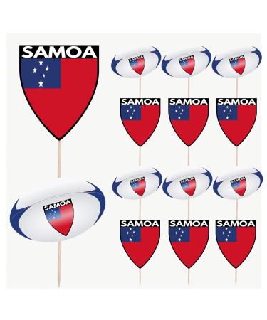 Samoa Flag Rugby Ball Food & Cupcake Picks Toppers Party Decorations (14 Pack)