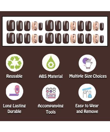 Extra Short Brown Square Press On Nails | Glitter Gold Leaf Design | Gel Acrylic Stick on Nails for Weddings & Birthdays | DL686Y - Buy Online on GoSupps.com