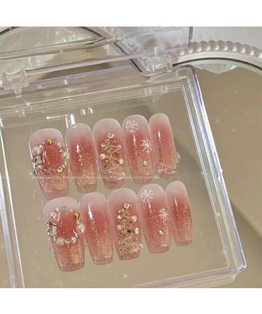 24Pcs/Set Press On Nails Christmas New French Powder Blusher Snowflake False Nails Acrylic Fake Nails Full Cover Nails Tips Artificial Finger Manicure Press on nails for Women and Girls - Buy Online on GoSupps.com
