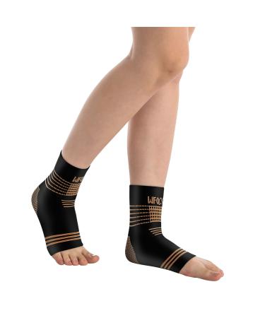 Ankle Brace Compression Sleeve Pair for Plantar Fasciitis & Achilles Tendon - Large Black - Buy Online on GoSupps.com