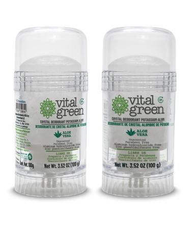 Vital Green Crystal Potassium Alum Deodorant with Aloe Vera   Unscented Mineral Deodorant for Sensitive Skin - 3.53 oz / 100 g (2 Units)