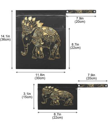 JUMBEAR Tribal Elephant Indain Vintage Black Wet Dry Bags Sets Waterproof Reusable Travel Beach Baby Cloth Diaper Wet Dry Bags Organizer with Two Zippered Pockets for Swimsuit and Gym 2PCS - Buy Online on GoSupps.com